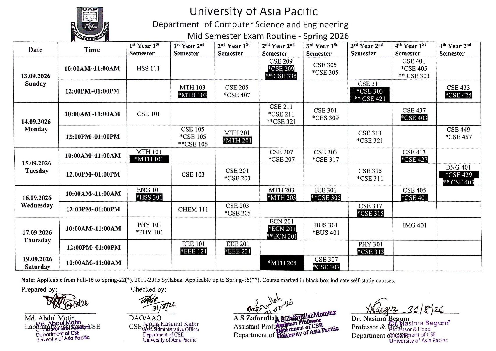Exam Routine 2026 Spring