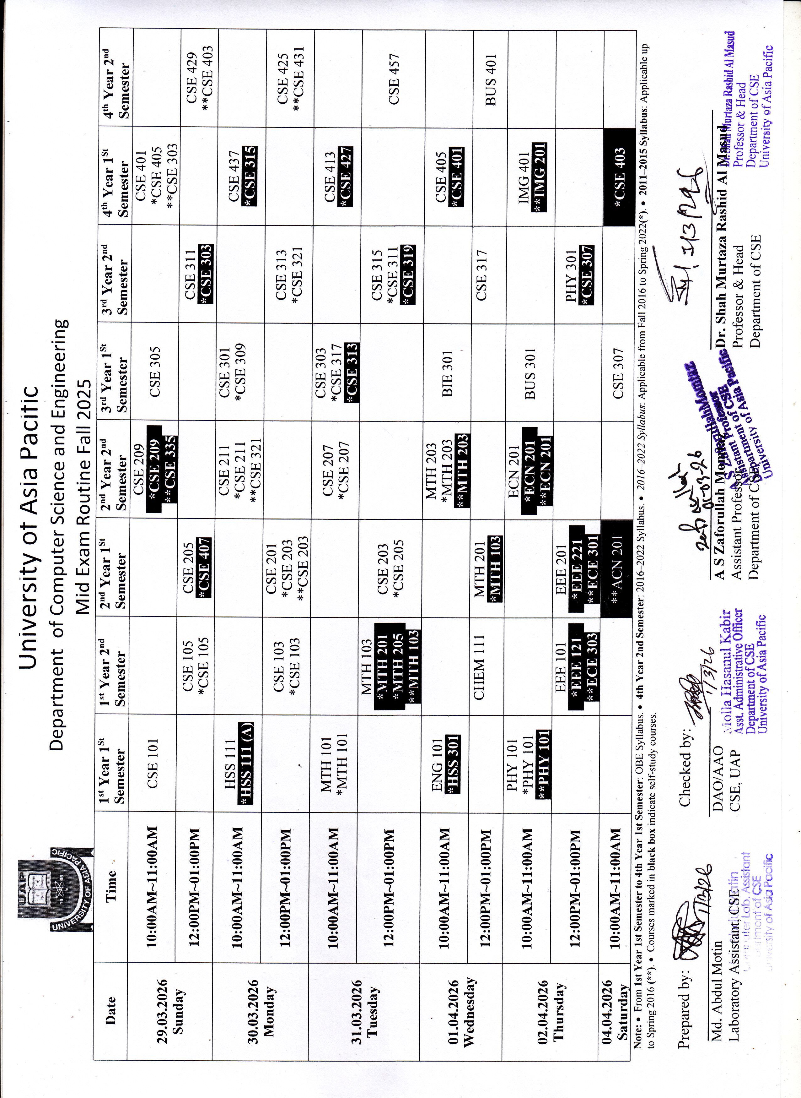 Exam Routine 2025 Fall