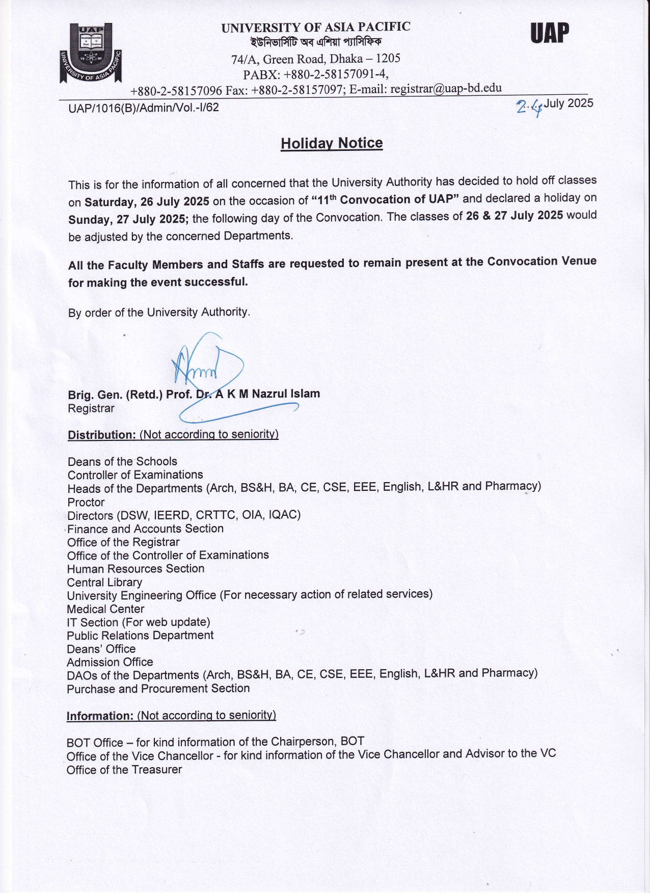 Holiday Notice