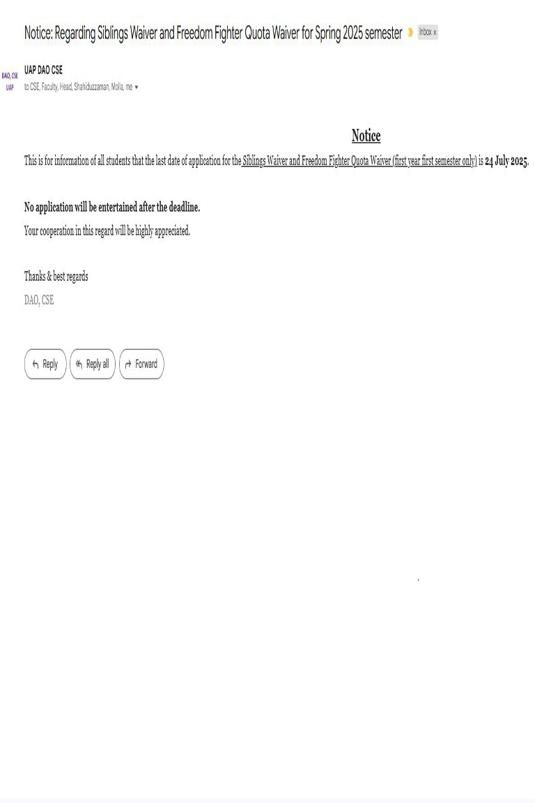 Siblings Waiver and Freedom Fighter Quota Waiver for Spring 2025
