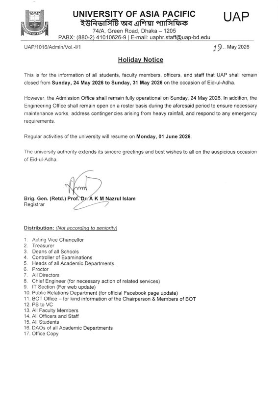 Holiday Notice
