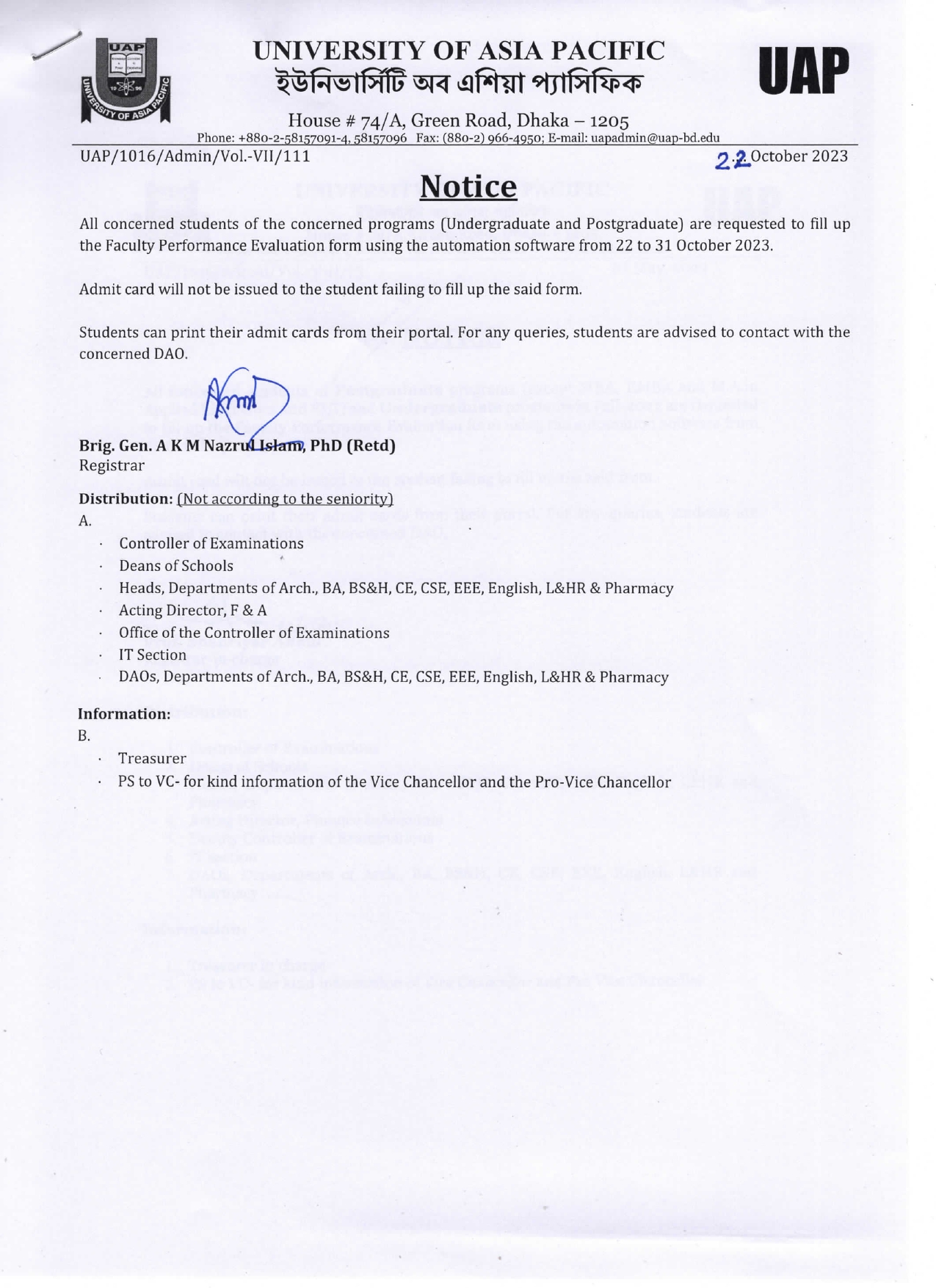 Notice | Department Of CSE - UAP